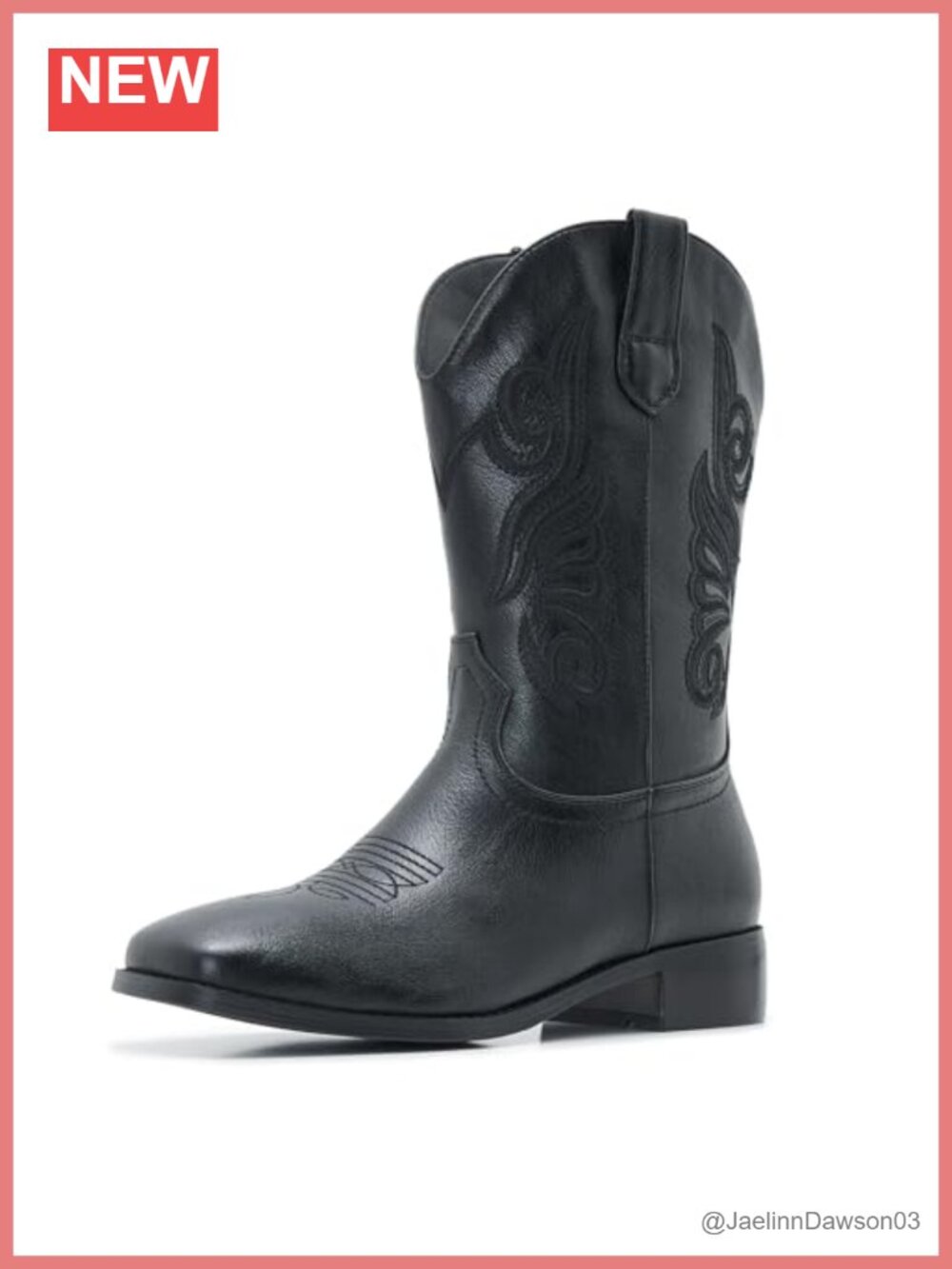 Square Toe Cowgirl Boots Faux Leather Mid Calf Low Heel Women Western